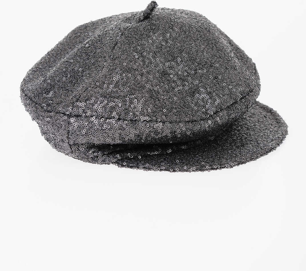 Maison Michel Solid Color Billy Baker Boy Hat With Sequins Gray