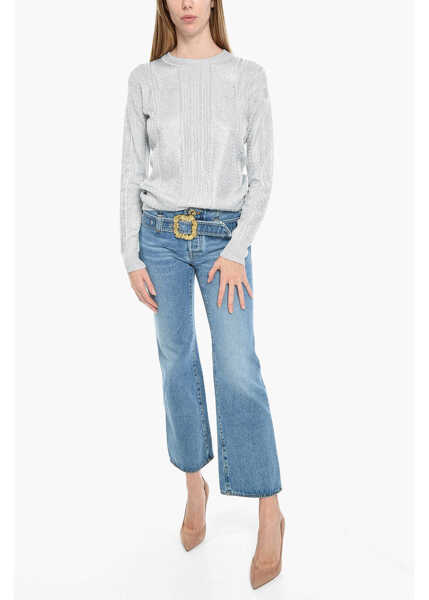 Blugi drepti CORMIO High Waisted Flared Fit Jeans With Buckle Blue Femei (BM 12059238) 4