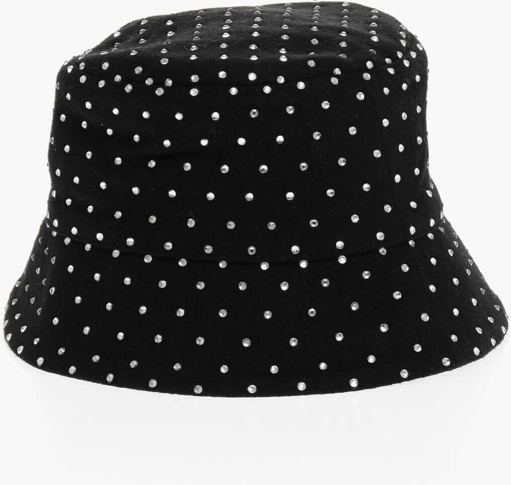 RUSLAN BAGINSKIY Wool Bucket Hat With Rhinestone Embellishment Black