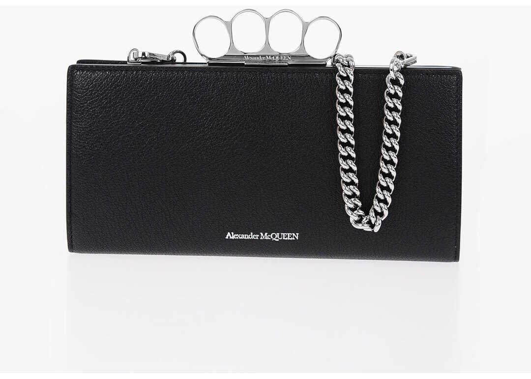 Alexander McQueen Textured Leather Four Ring Clutch With Removable Chain Shoul Black