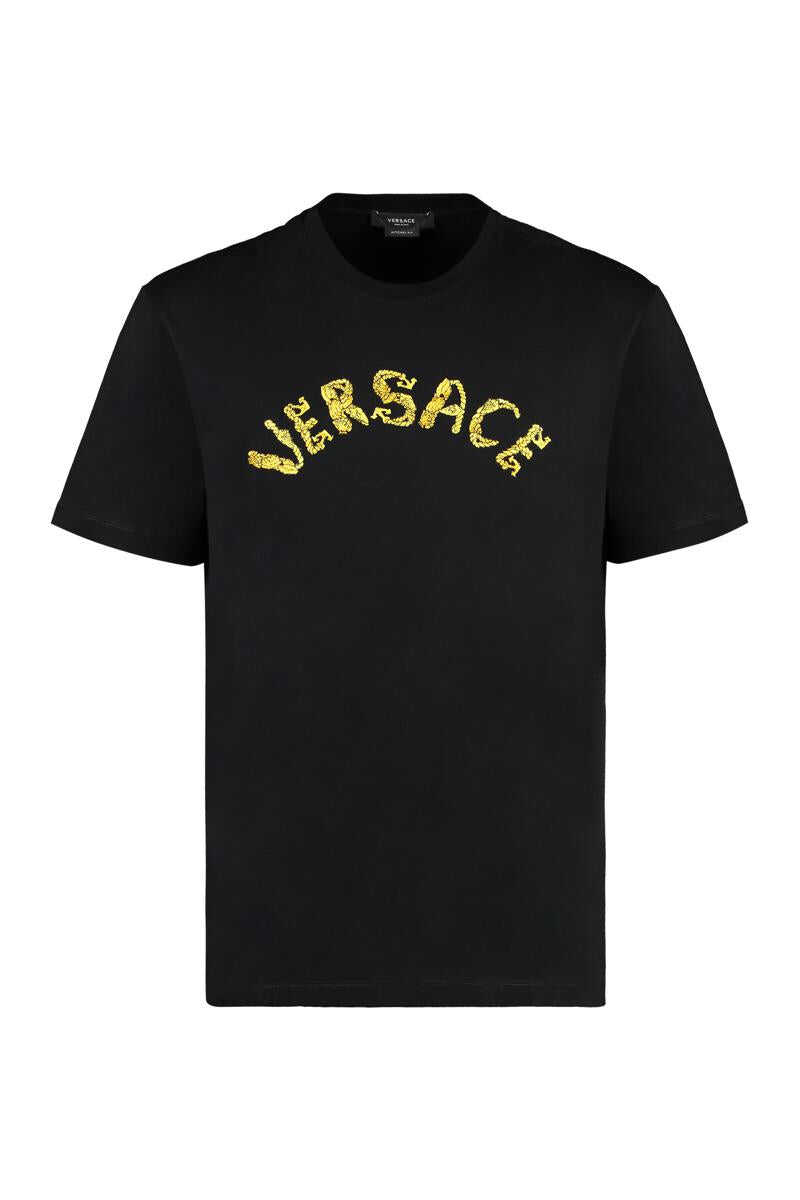 Versace VERSACE LOGO EMBROIDERY COTTON T-SHIRT BLACK