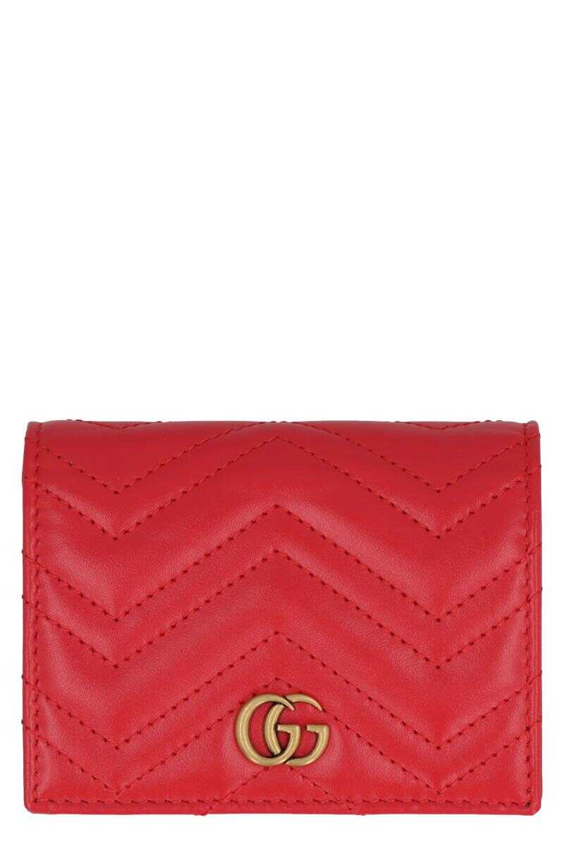 Gucci GUCCI GG MARMONT QUILTED LEATHER CARD HOLDER RED