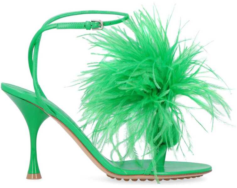 Pantofi cu toc Bottega Veneta Bottega Veneta Dot Leather Sandals With Feathers GREEN Femei (BM 12067155) 2