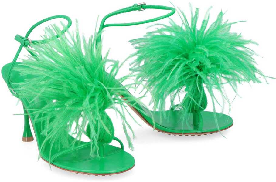 Pantofi cu toc Bottega Veneta Bottega Veneta Dot Leather Sandals With Feathers GREEN Femei (BM 12067155) 3