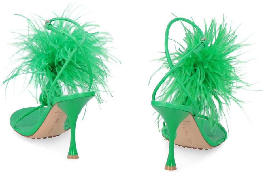 Pantofi cu toc Bottega Veneta Bottega Veneta Dot Leather Sandals With Feathers GREEN Femei (BM 12067155) 4