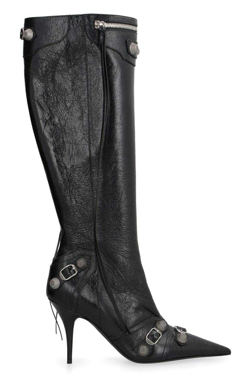 Balenciaga BALENCIAGA CAGOLE LEATHER POINTY-TOE BOOTS BLACK