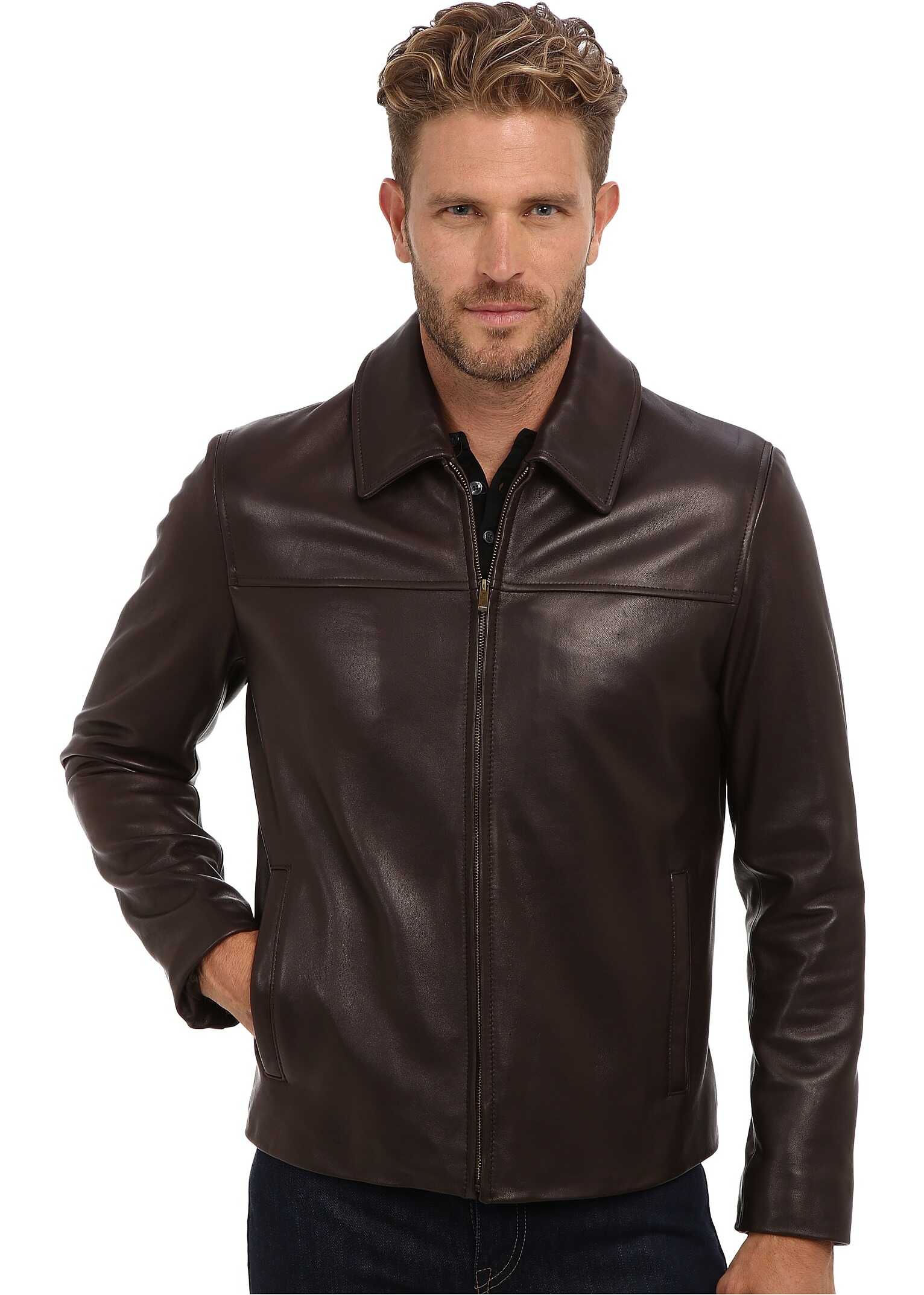 Geaca Cole Haan Smooth Lamb Shirt Collar Jacket Java