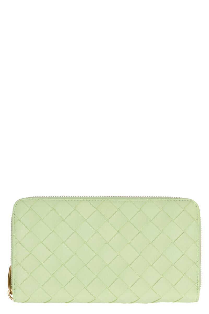 Bottega Veneta BOTTEGA VENETA INTRECCIATO ZIP AROUND WALLET GREEN