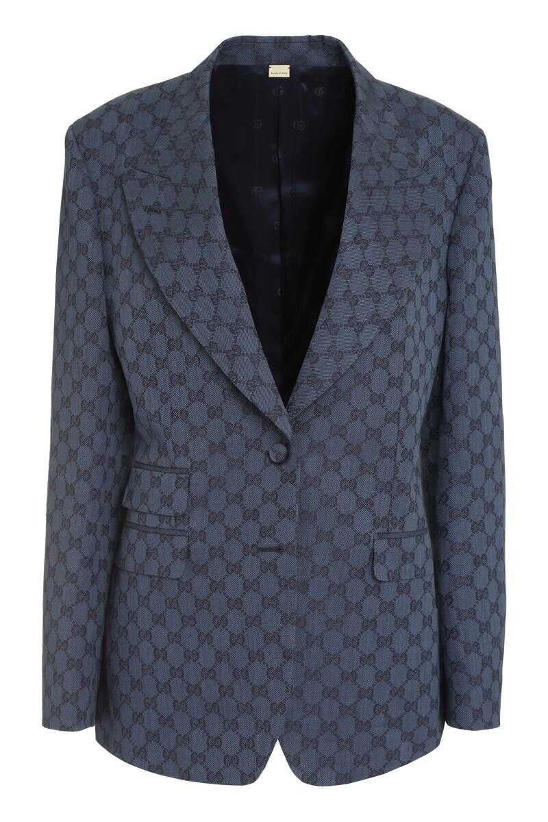 Gucci GUCCI JACQUARD SINGLE-BREASTED BLAZER BLUE