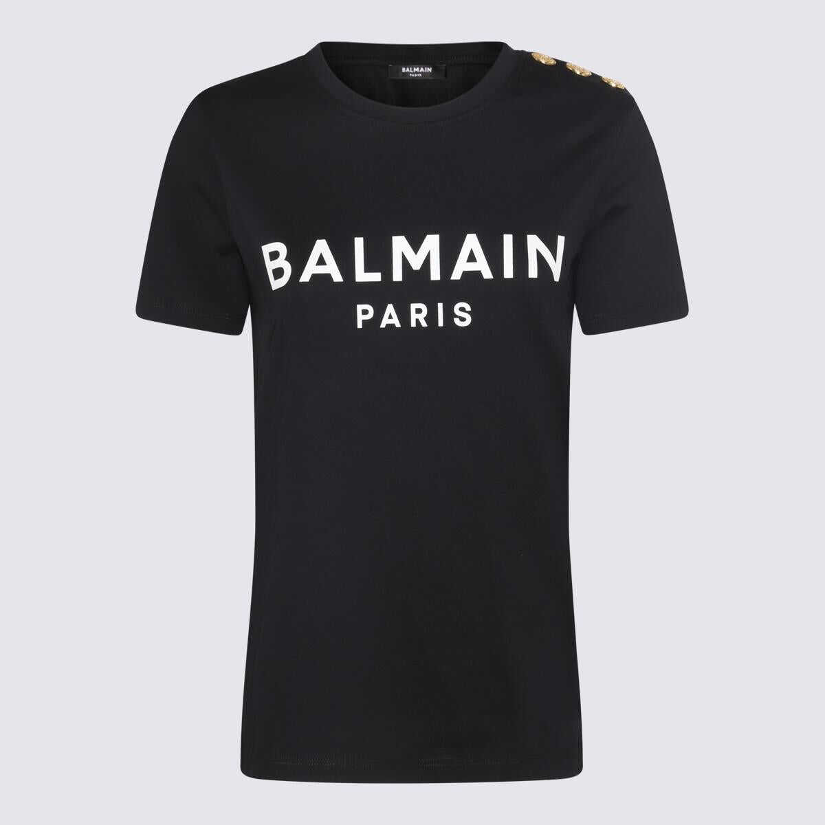 Balmain BALMAIN BLACK AND WHITE COTTON T-SHIRT BLACK