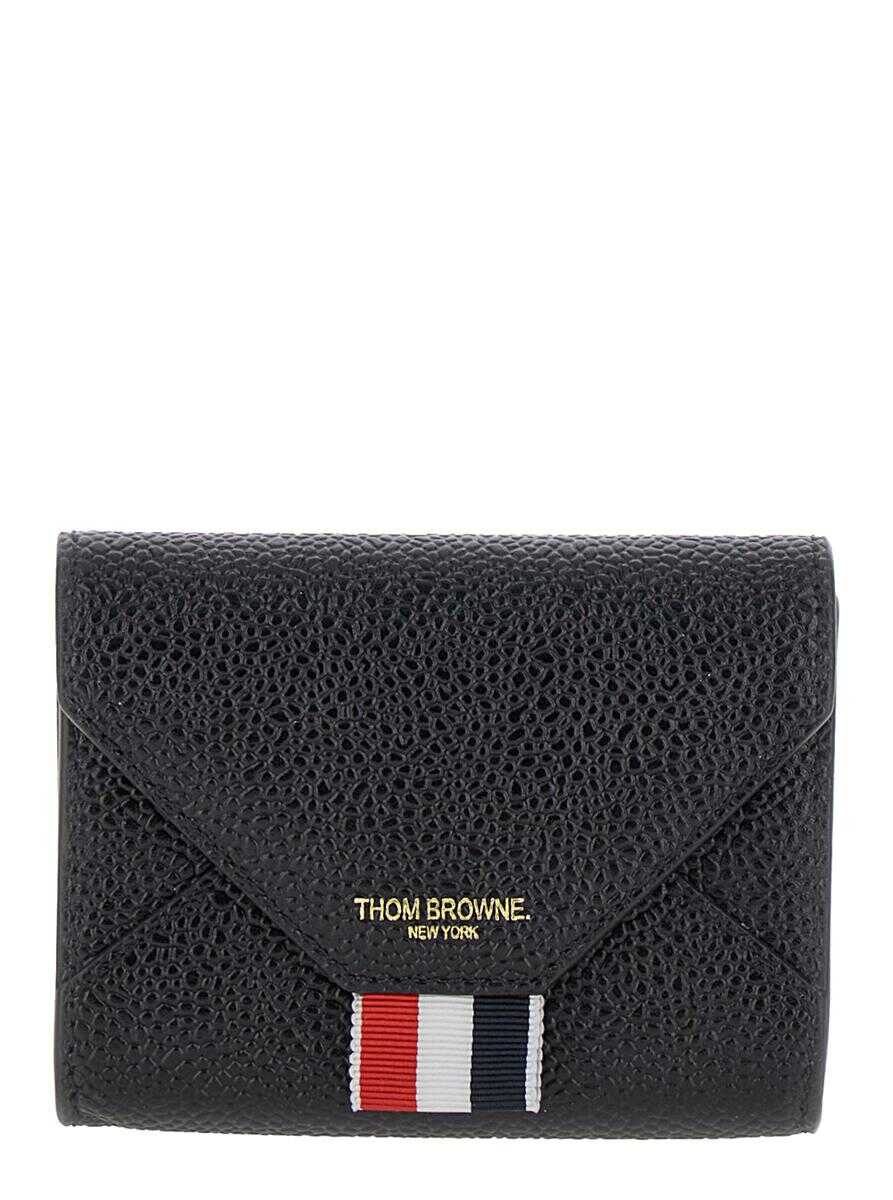 Thom Browne THOM BROWNE BLACK LEATHER LOGO WALLET BLACK