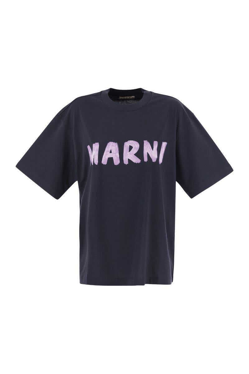 Marni MARNI Cotton jersey T-shirt with Marni print BLUE