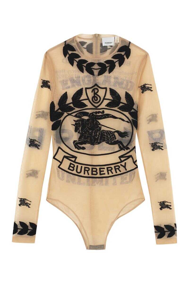 Burberry BURBERRY EMBROIDERED TULLE BODYSUIT BEIGE