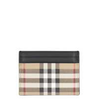 Portofele BURBERRY LEATHER AND CHECKED FABRIC CARD HOLDER Barbati