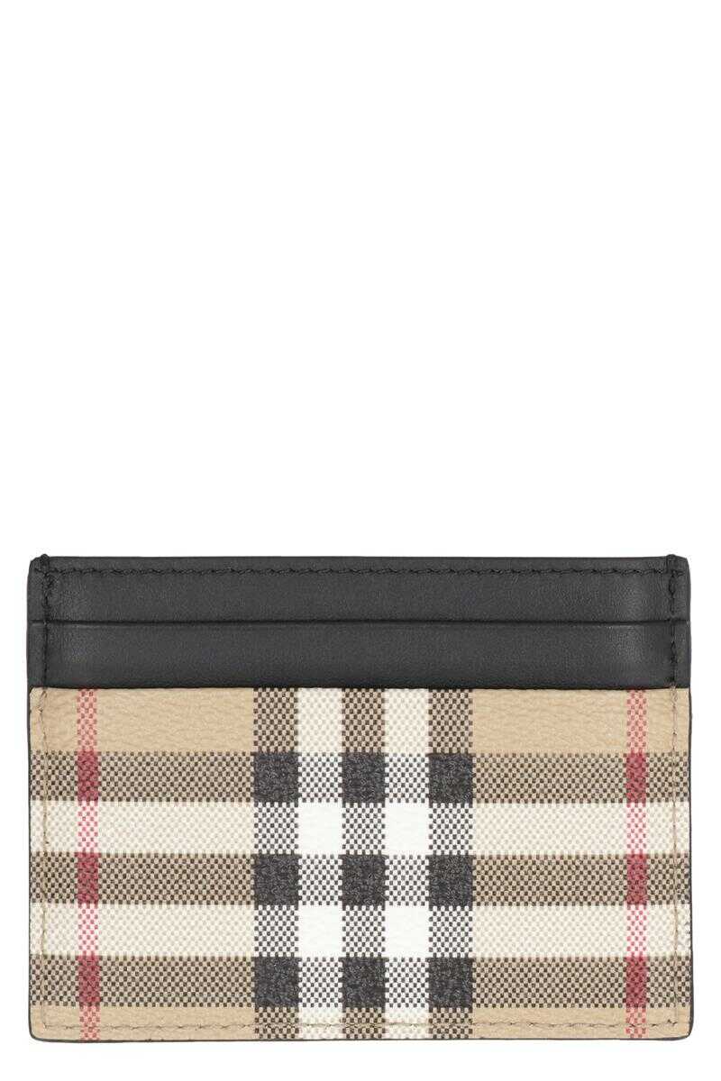 Burberry BURBERRY LEATHER AND CHECKED FABRIC CARD HOLDER BEIGE