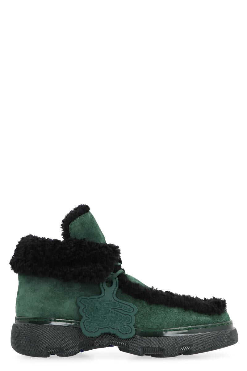Burberry BURBERRY CREEPER LACE-UP SUEDE ANKLE BOOTS GREEN
