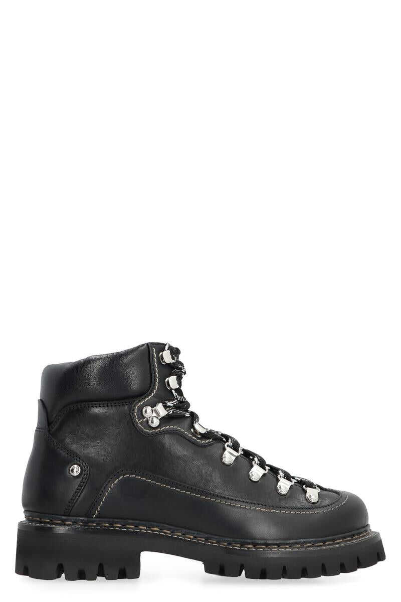 DSQUARED2 DSQUARED2 CANADIAN LACE-UP LEATHER ANKLE BOOTS BLACK