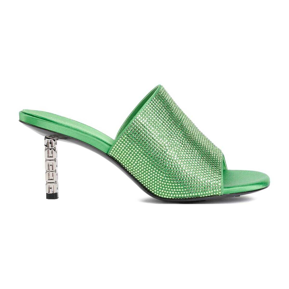 Givenchy GIVENCHY G CUBE MULES IN SATIN WITH STRASS SHOES GREEN