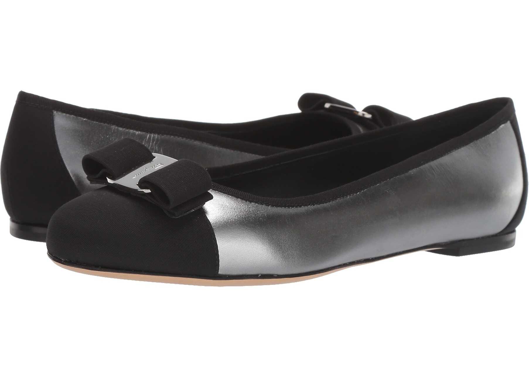 Salvatore Ferragamo Varina Ballet Flat w/ Bow Silver/Black