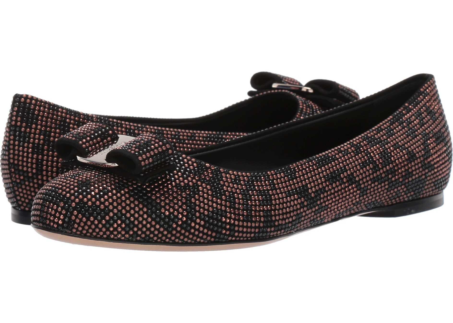 Salvatore Ferragamo Varina Ballet Flat w/ Bow Black/Brown Leopard