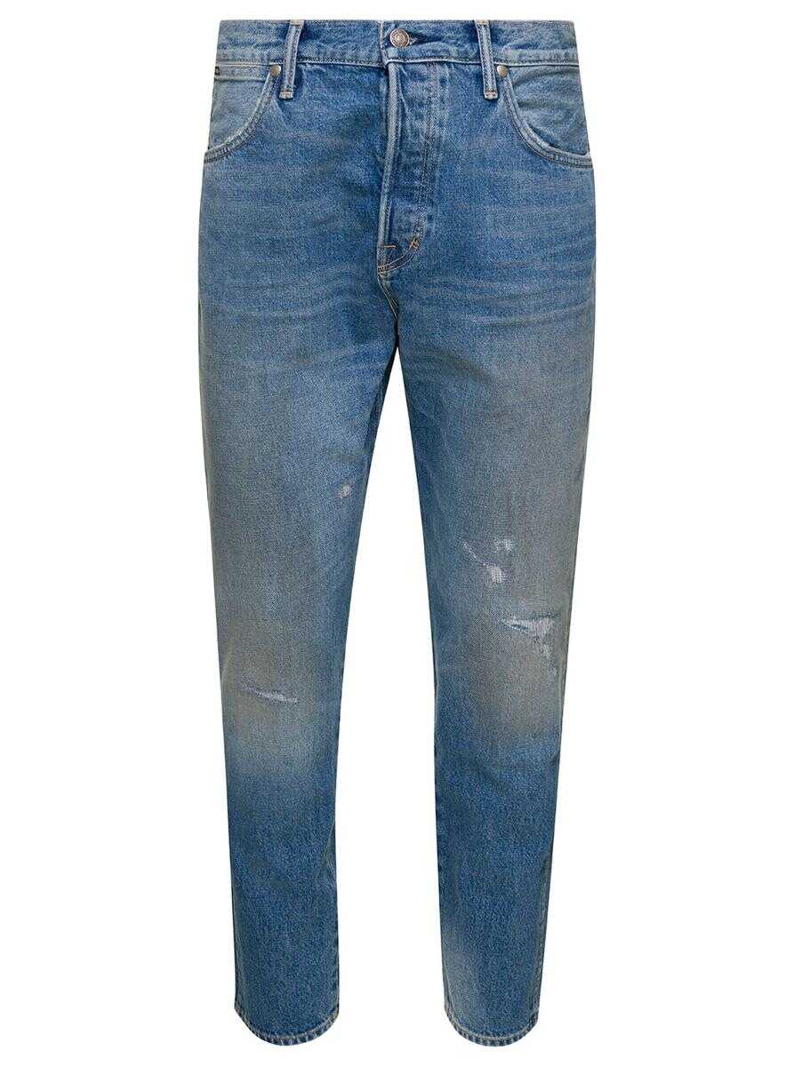 Tom Ford Light Blue 5-Pocket Style Jeans with Rips and Logo Patch in Cotton Denim Man BLU