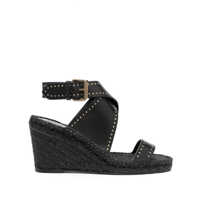 Pantofi cu toc Black Espadrille Wedge Sandals In Leather Woman Femei
