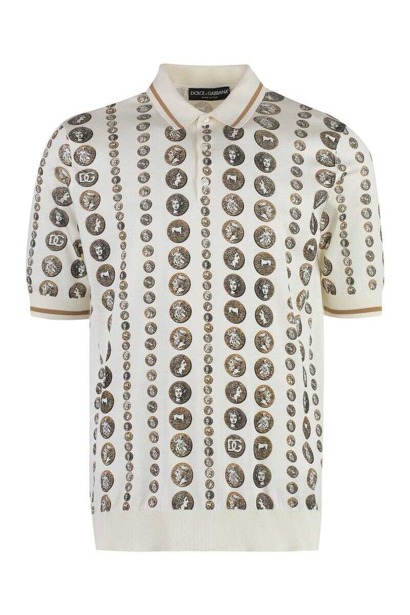 Dolce & Gabbana DOLCE & GABBANA SILK-KNIT POLO SHIRT WHITE