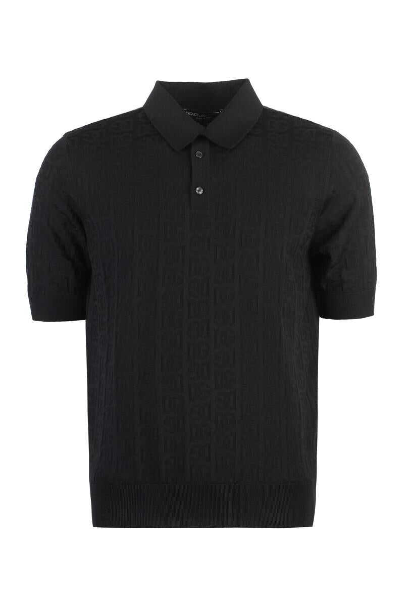 Dolce & Gabbana DOLCE & GABBANA JACQUARD KNIT POLO SHIRT BLACK