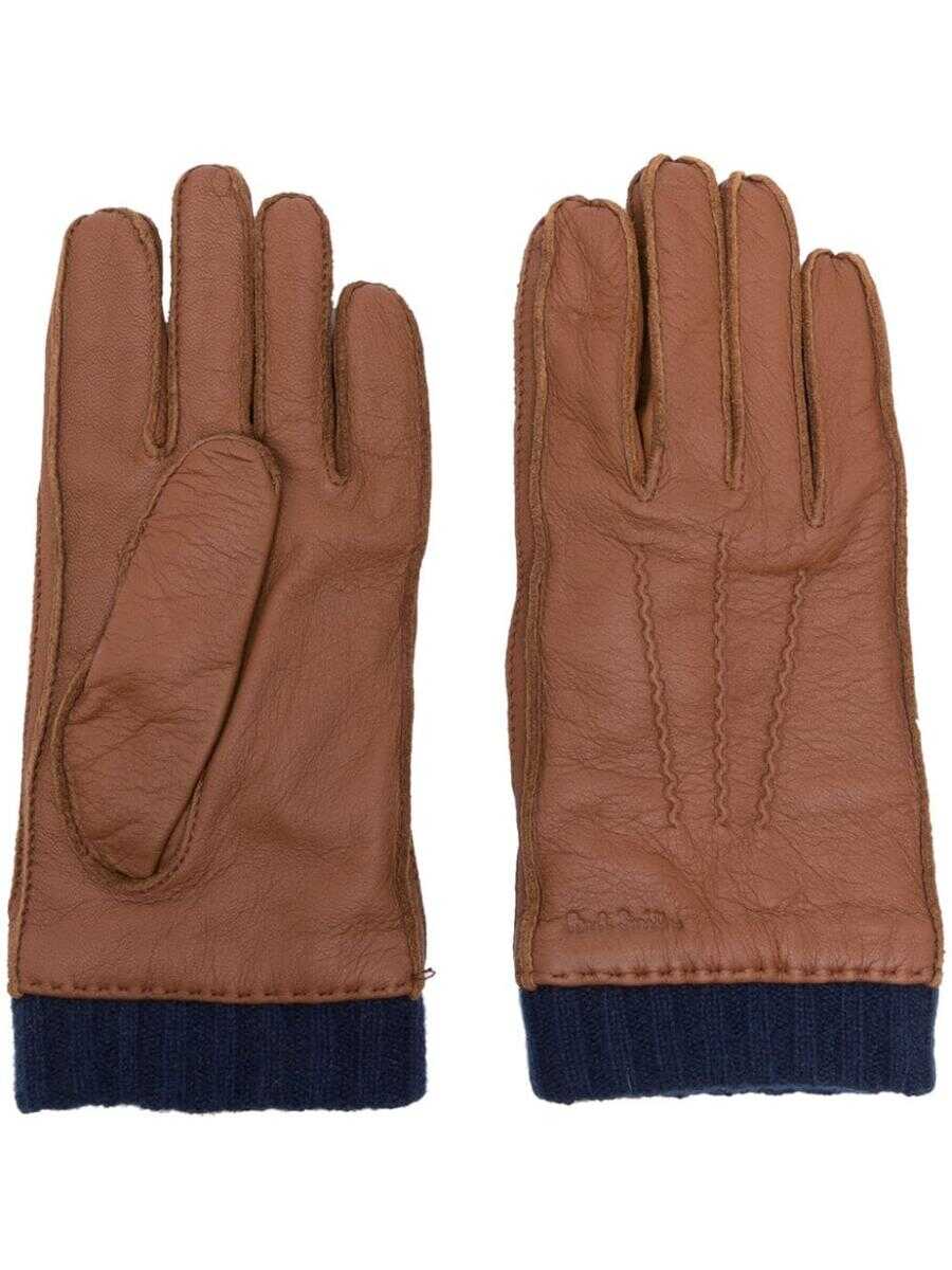PAUL SMITH PAUL SMITH logo-debossed leather gloves TAN