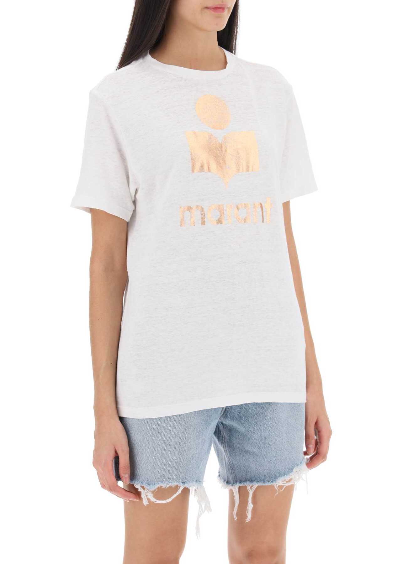 ISABEL MARANT ETOILE Isabel Zewel T-Shirt With Metallic Logo Print WHITE ROSEGOLD