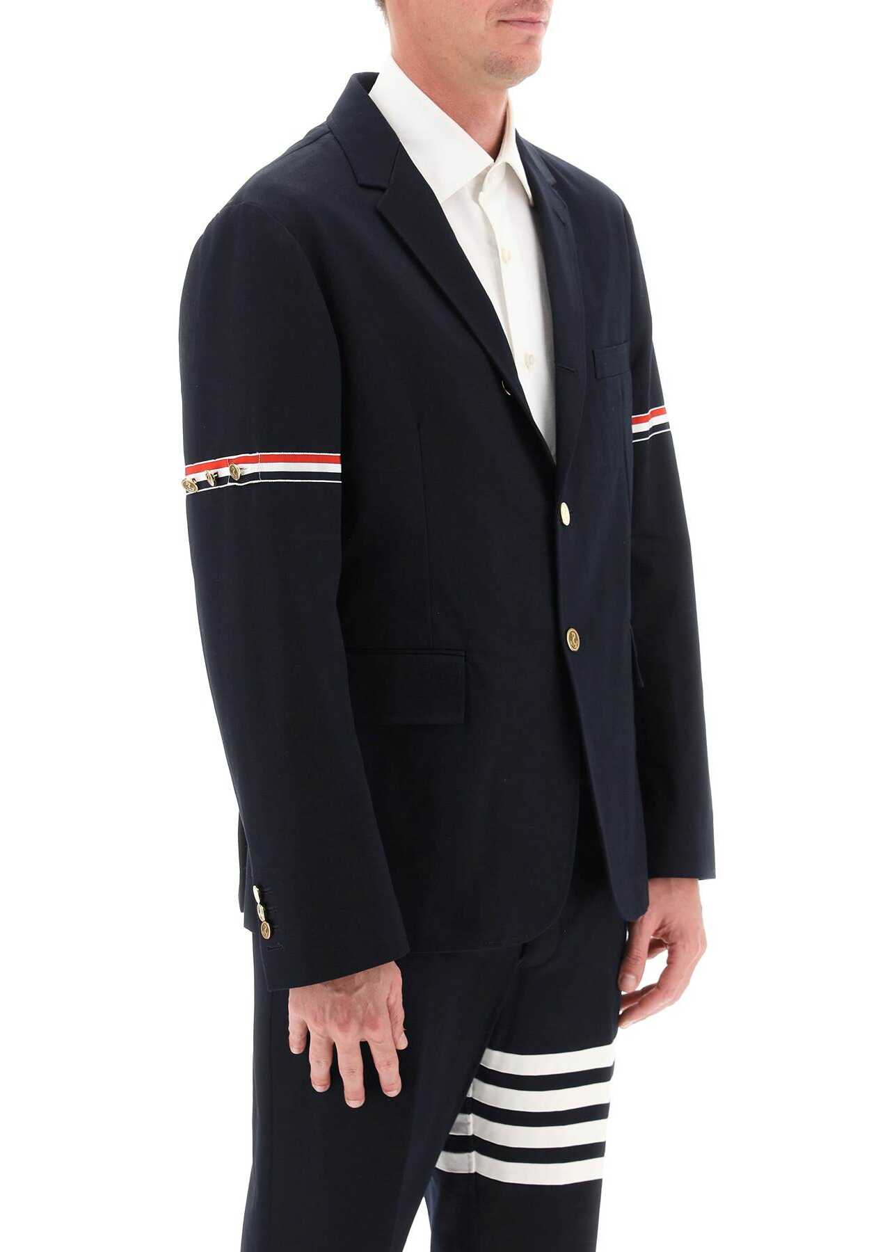 Thom Browne Deconstructed Jacket With Tricolor Bands NAVY b-mall.ro