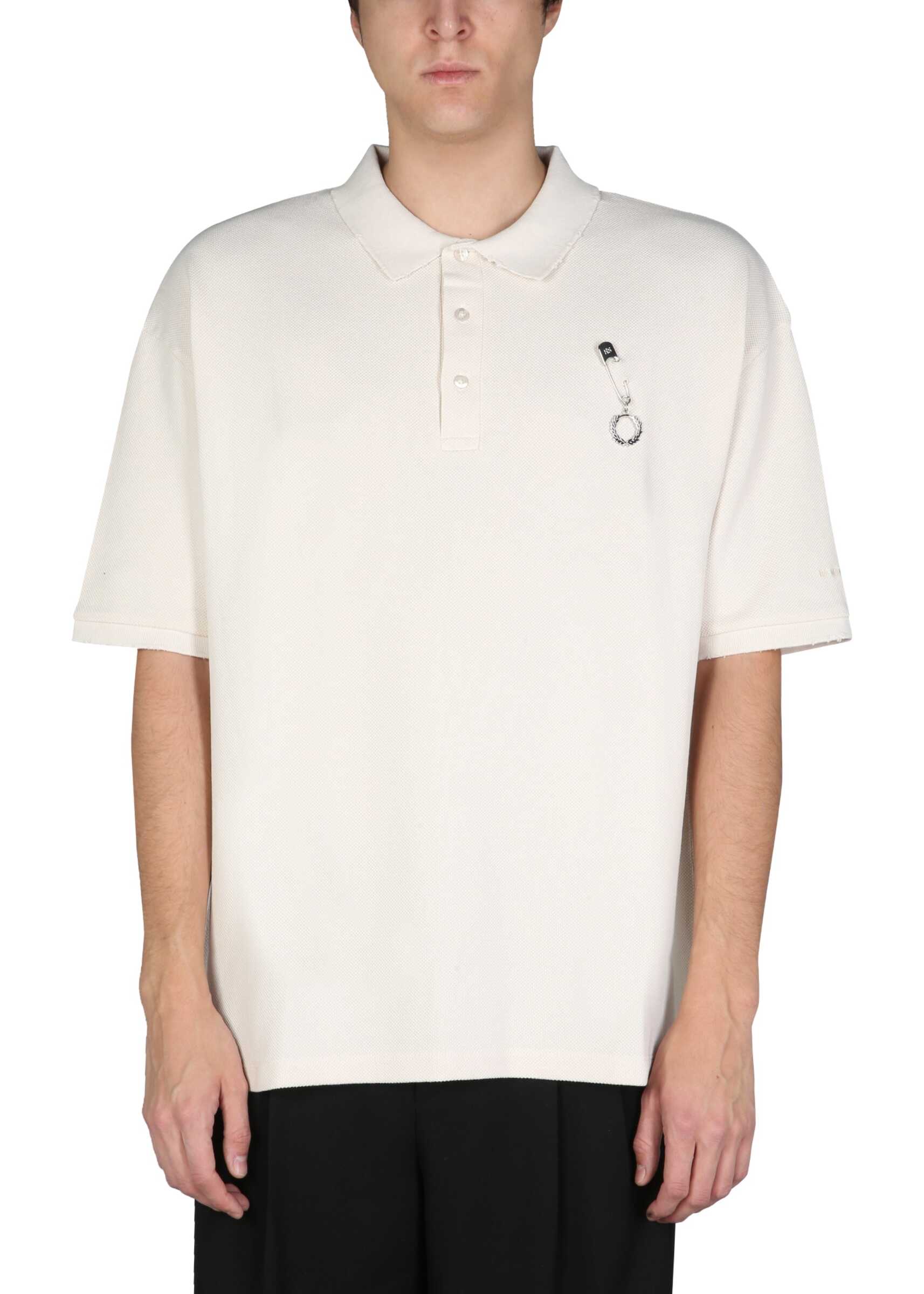 FRED PERRY X RAF SIMONS Distressed Oversized Polo Shirt POWDER