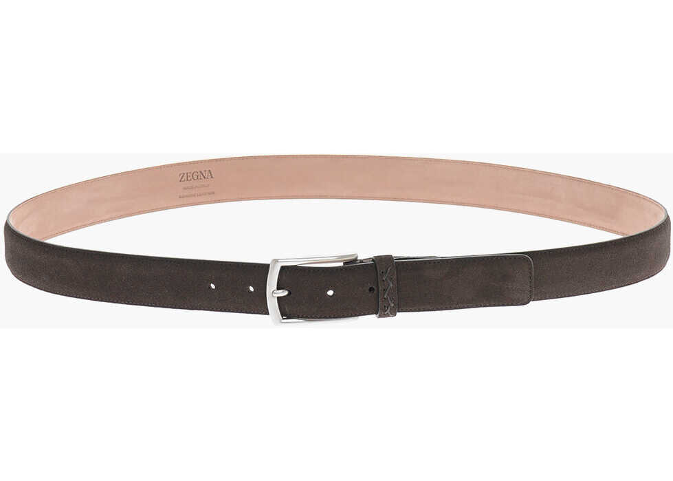 Curele Ermenegildo Zegna Metal Buckle Suede Belt Brown Barbati (BM 12116823) 3
