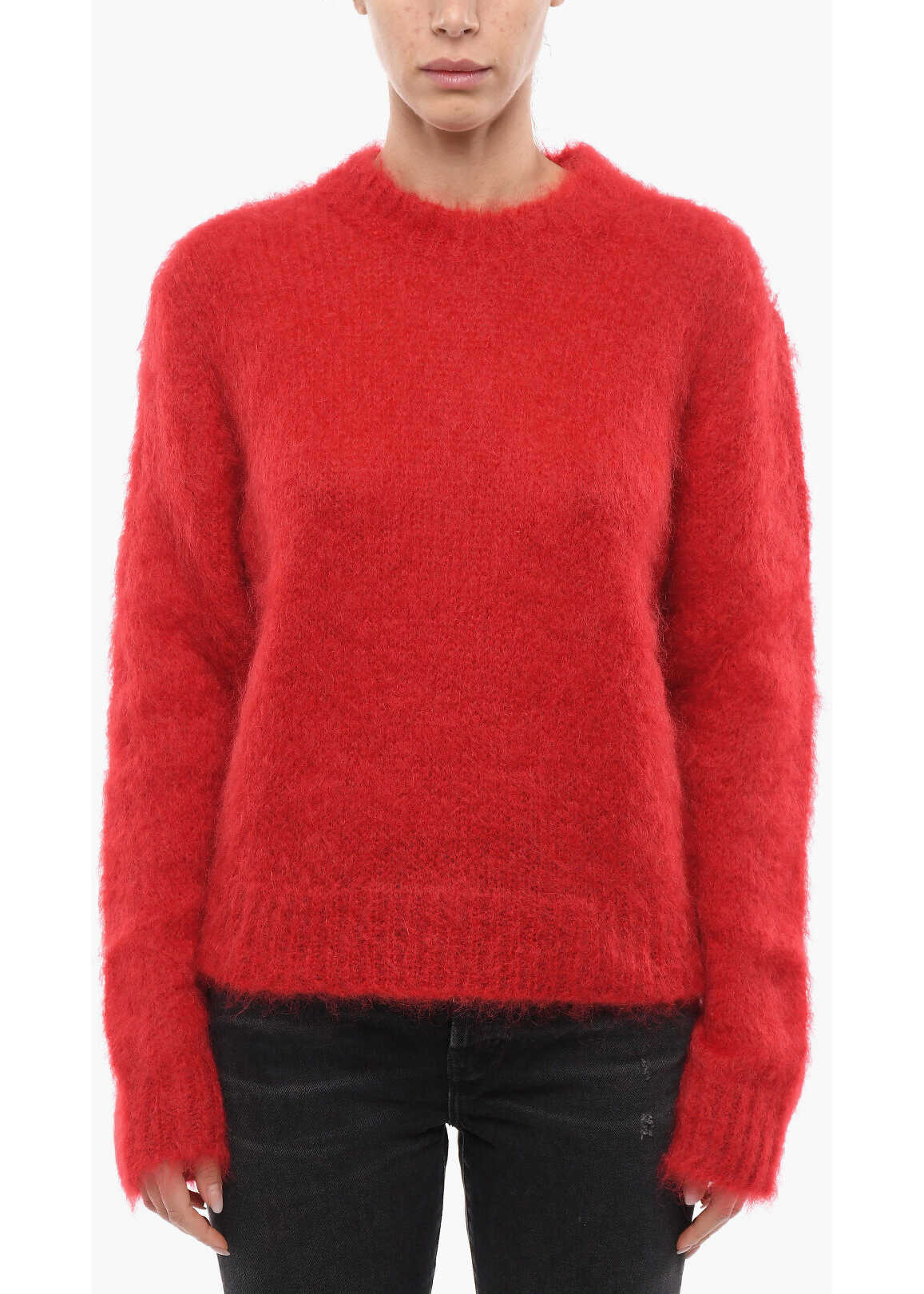 Marni Crew Neck Iconic Solid Color Mohair Blend Pullover Red