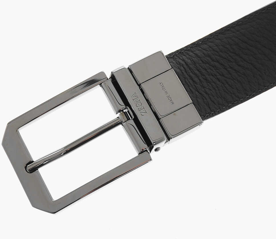 Curele Ermenegildo Zegna Leather And Textured Leather Reversible Belt Brown Barbati (BM 12117123) 2