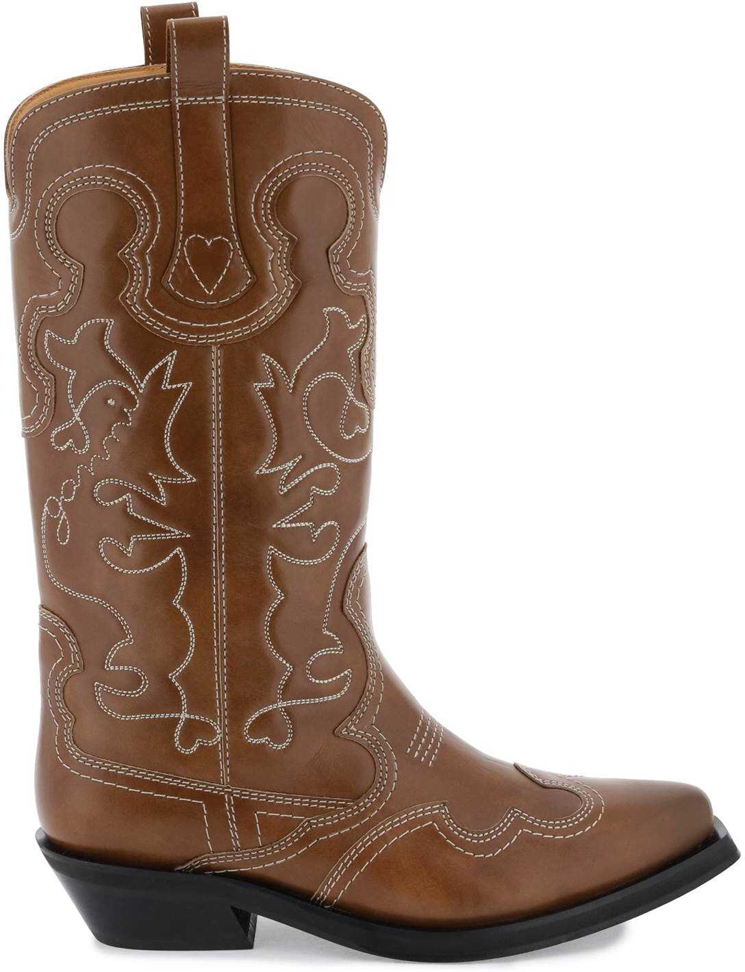 Ganni Embroidered Western Boots TIGERS EYE