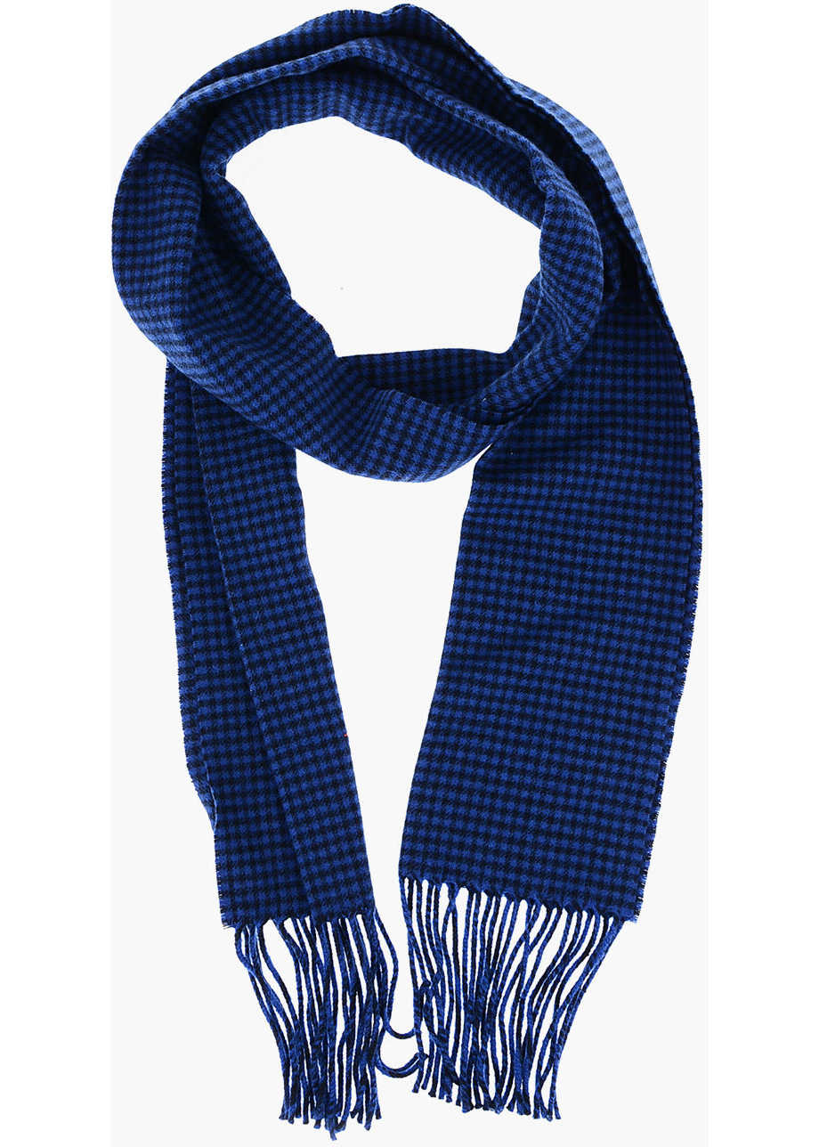 Destin Houndstooth- Motif Wool And Cashmere Scarf Blue