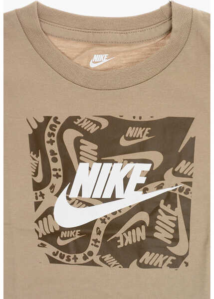 Tricouri Nike Solid Color Crew-Neck T-Shirt With Printed Logo Beige Baieti (BM 12137685) 2