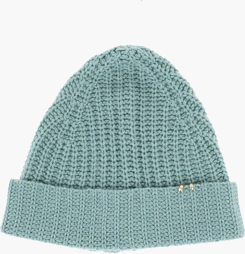 ART ESSAY Cashmere Bibi Beanie Hat With Golden Detail Green