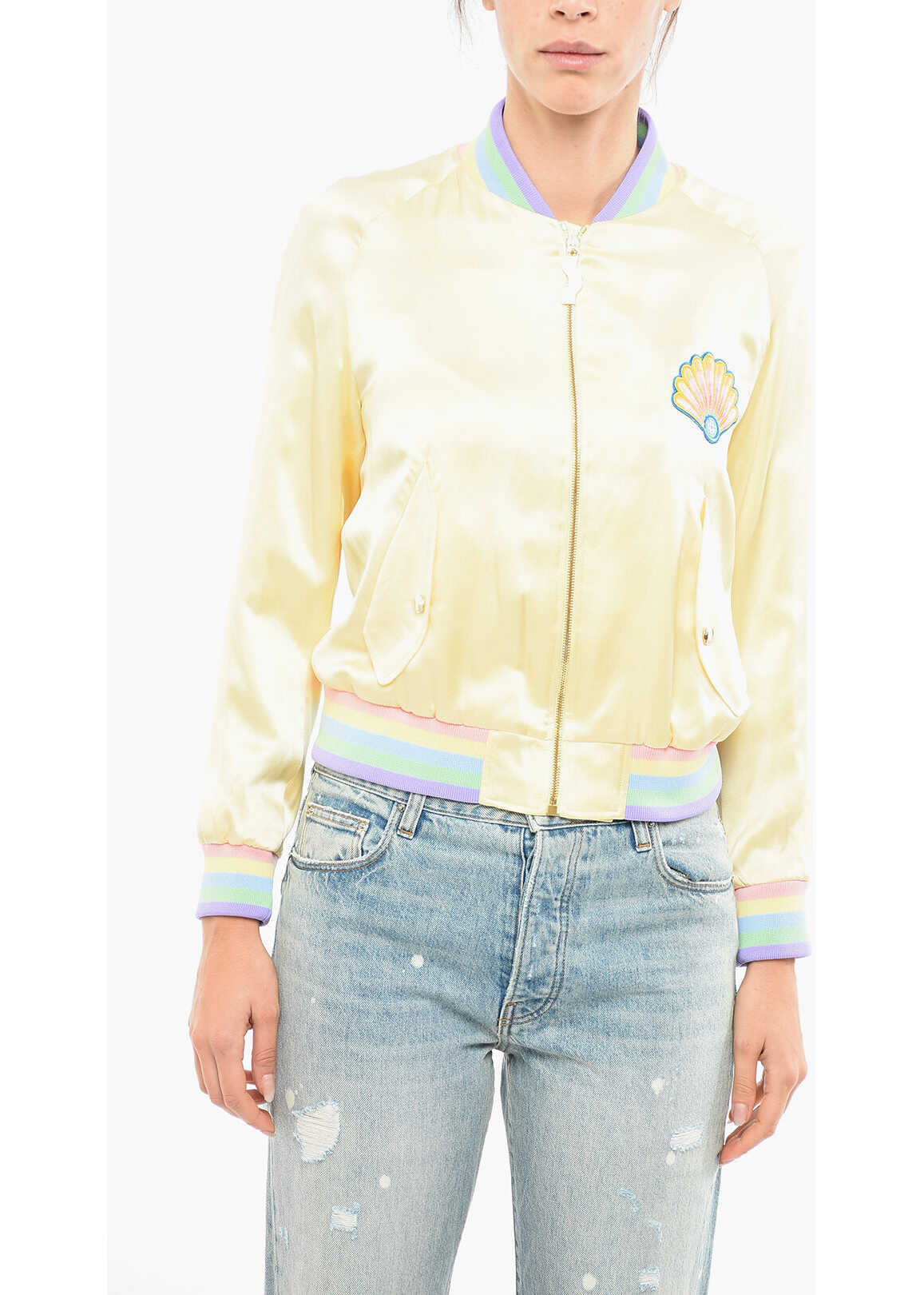 Casablanca Silk Bomber Jacket With Multicolored Embroidery Yellow