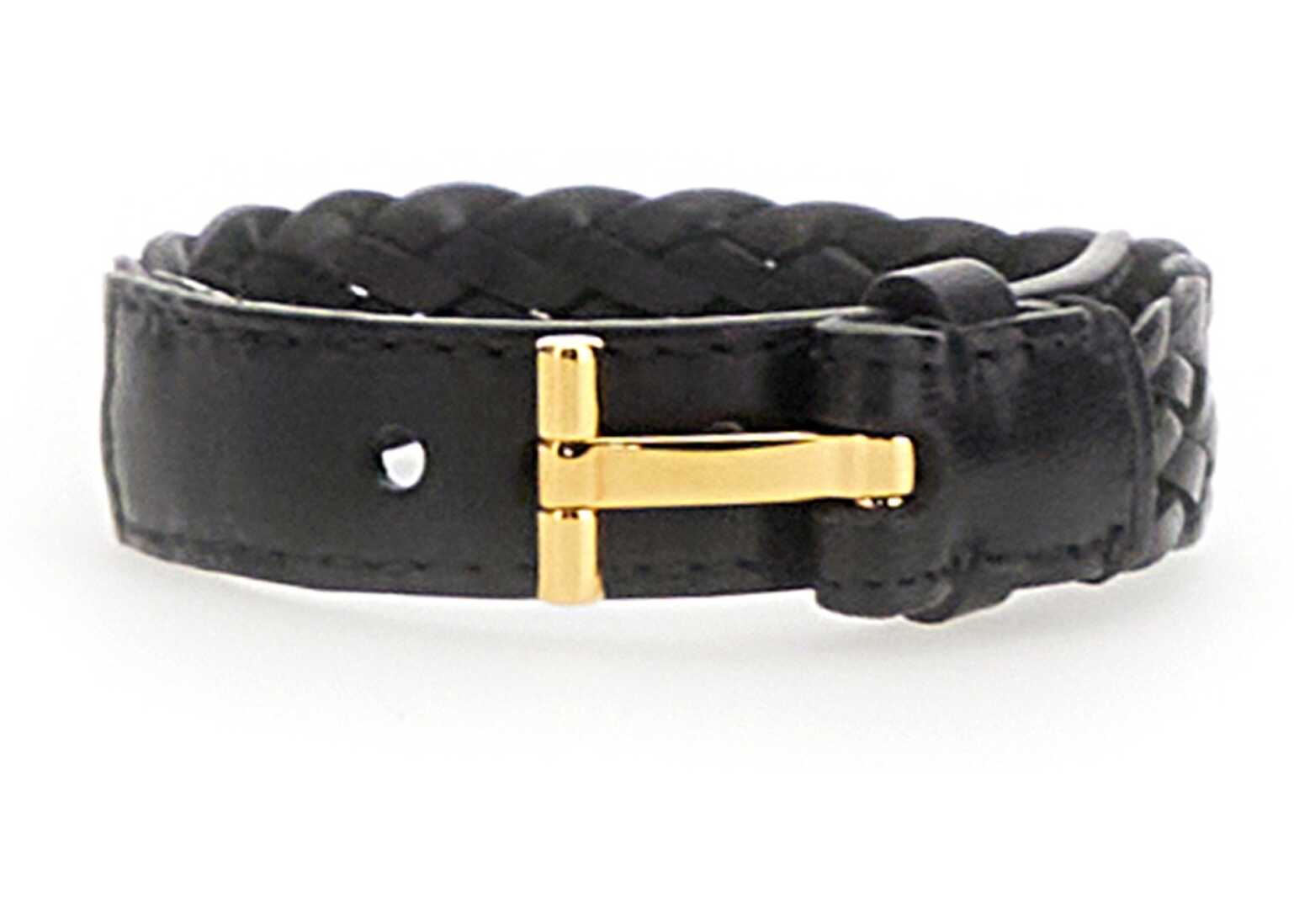 Poze Tom Ford Braided Leather Bracelet BLACK