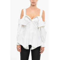 Camasi casual Cotton Cold-Shoulder Peplum Shirt Femei