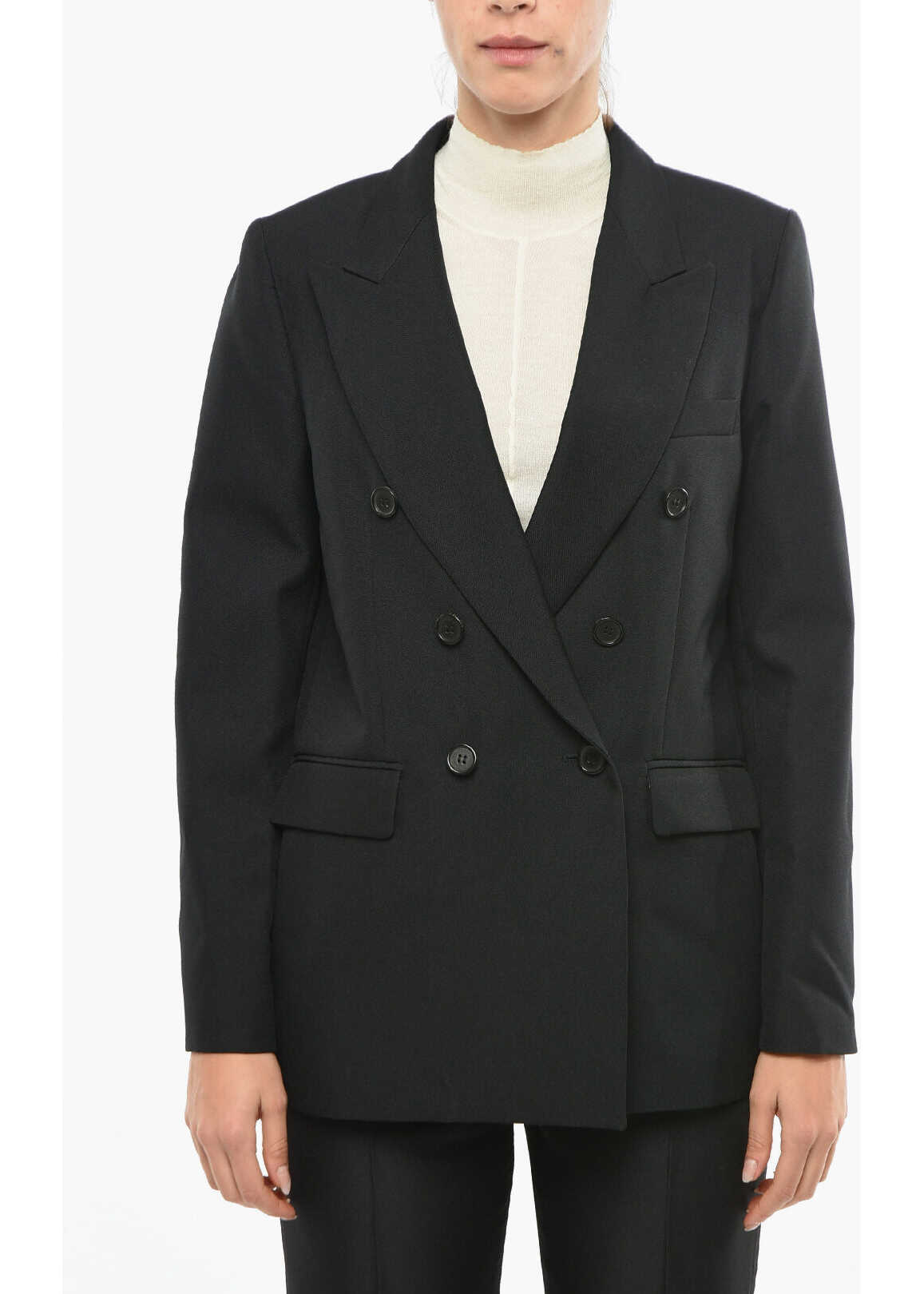 Department Five Flap Pockets Ari Doule Breasted Blazer With Logo-Buttons Black