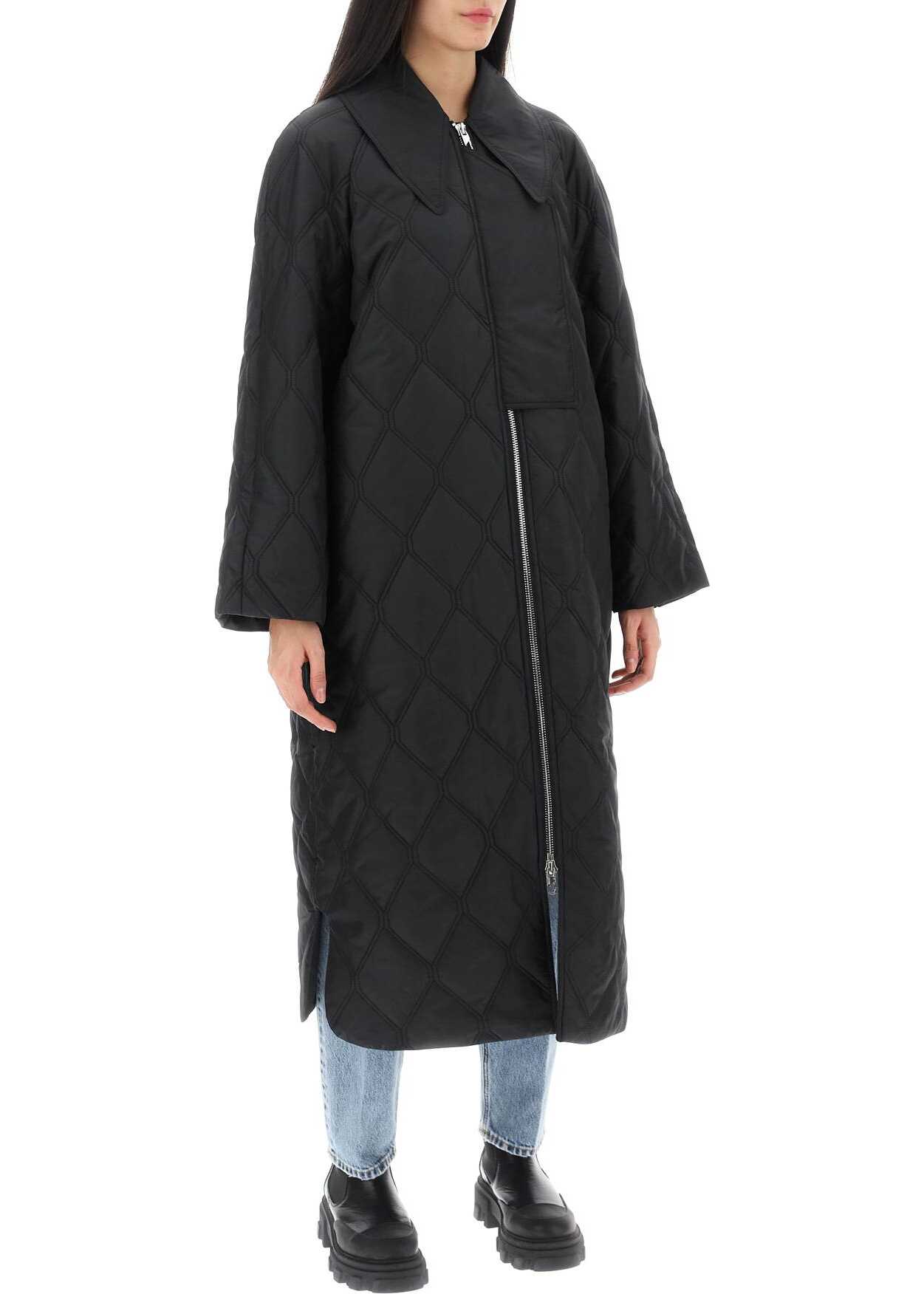 Ganni Quilted Oversized Coat BLACK
