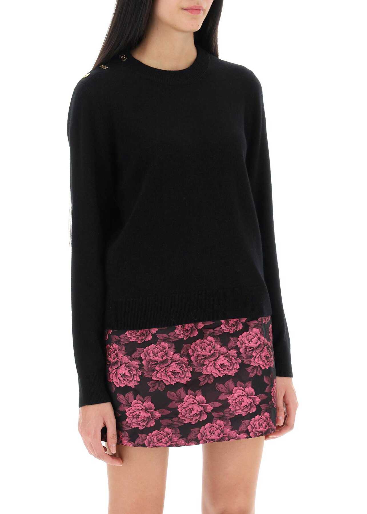 Ganni Sweater With Butterfly Buttons BLACK