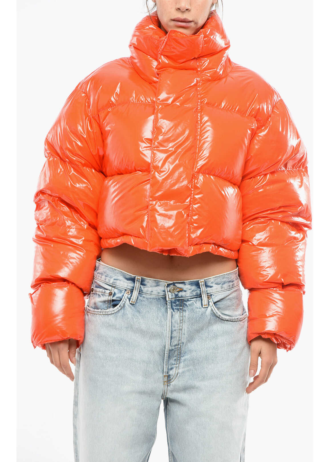 ENTIRE STUDIOS Solid Color Cropped Down Jacket With Hidden Closure Orange