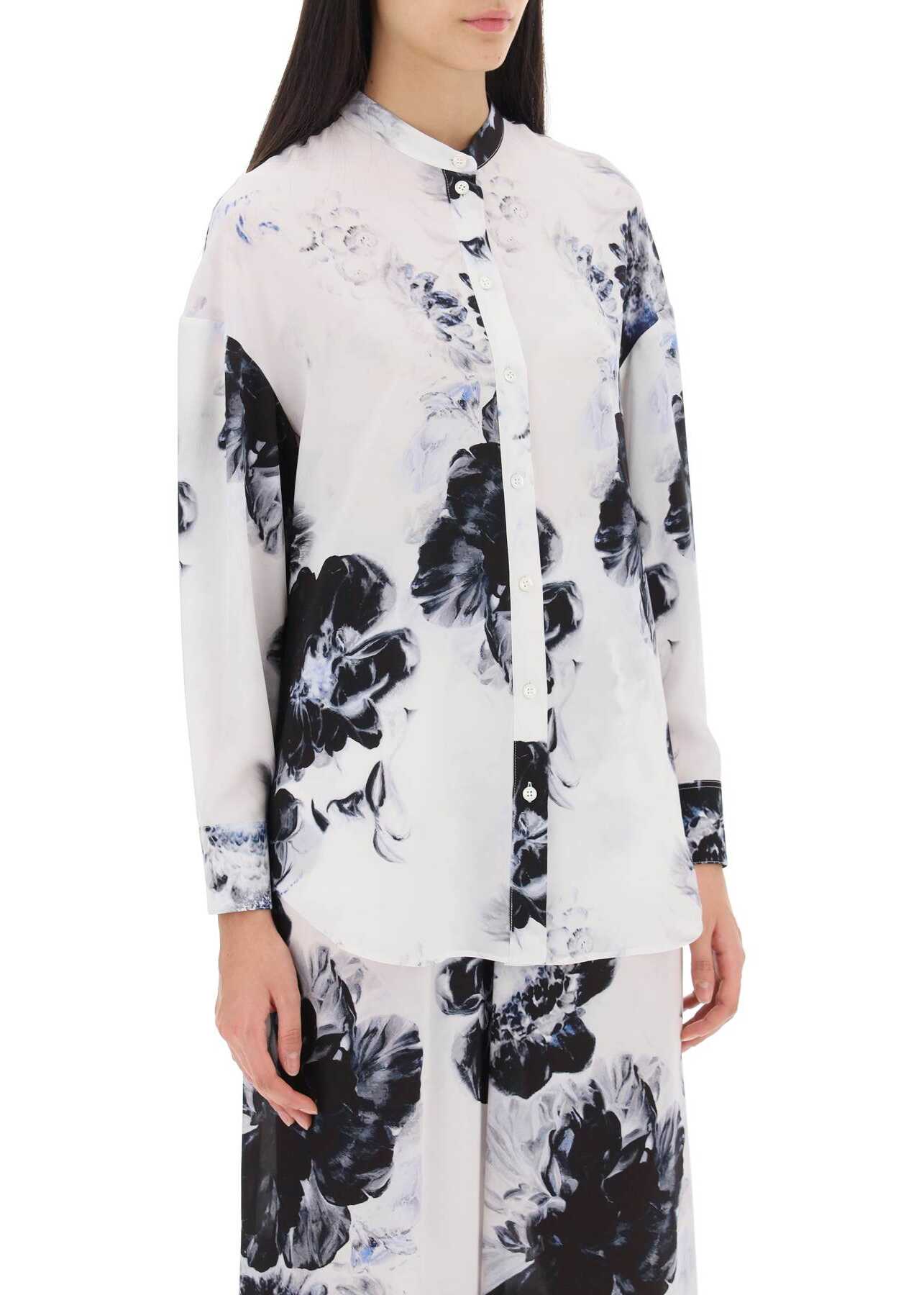 Alexander McQueen Orchid Maxi Shirt In Silk Crepe INK