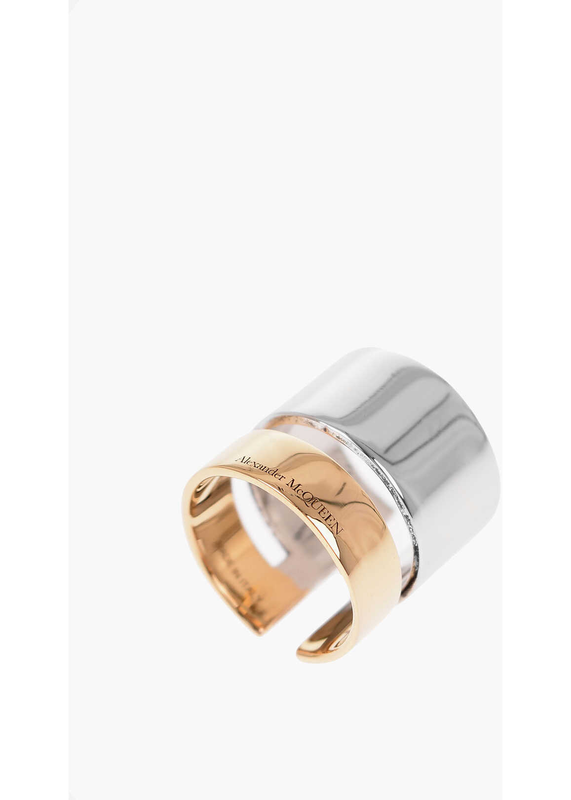Alexander McQueen Two-Tone Metal Ring With Cut-Out Detail Gold image8