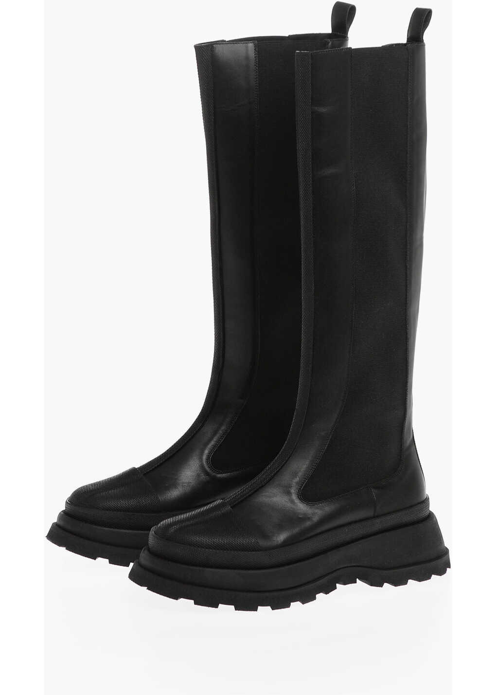 Jil Sander Knee-Lenght Leather Chelsea Boots Black