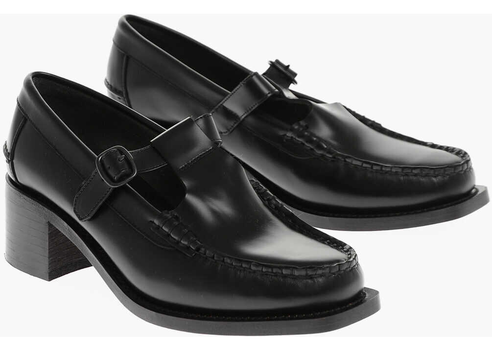 HEREU Leather Alber Loafer With Penny Toe And Buckle 4,5 Cm Black